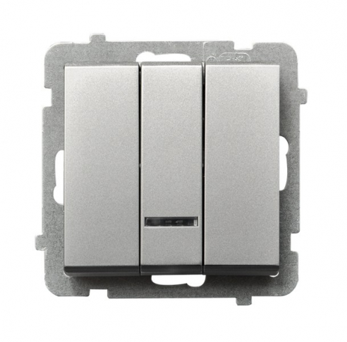 OSPEL - ŁĄCZNIK POTRÓJNY Z PODŚWIETLENIEM ZACISKI AUTOMATYCZNE 10AX 250V IP20 SREBRNY MAT SONATA - ŁP-13RS/m/38