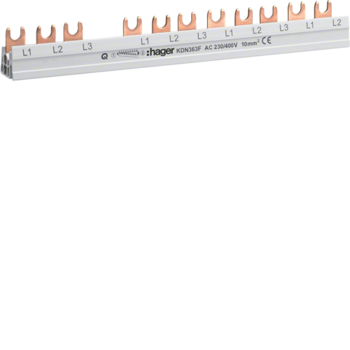 HAGER - SZYNA GRZEBIENIOWA WIDEŁKOWA DO RCCB 3 BIEGUNY 10MM2 12M - KDN363F