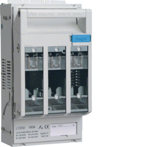 HAGER - ROZŁĄCZNIK BEZPIECZNIKOWY NH00 160A PŁYTA/SZYNY TS35 ZACISKI KLATKOWE 95 MM2 - LT050