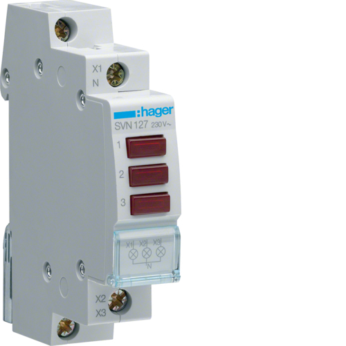 HAGER - LAMPKA MODUŁOWA LED POTRÓJNA ZASILANIE 230V SVN CZERWONY - SVN127