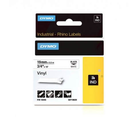 DYMO - TAŚMA WINYLOWA Z TRWAŁYM KLEJEM CZARNA NA BIAŁYM 19MM x 5,5MB  RHINO - 18445