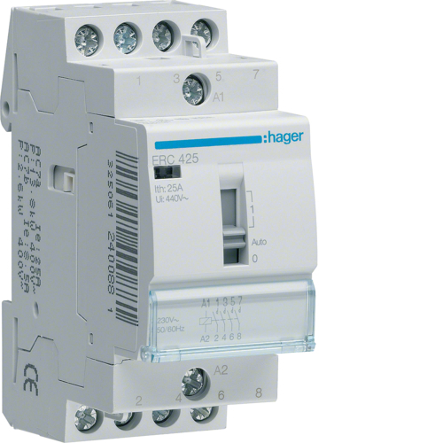 HAGER - STYCZNIK ZE STEROWANIEM RĘCZNYM 4NO 25A 230V AC. - ERC425