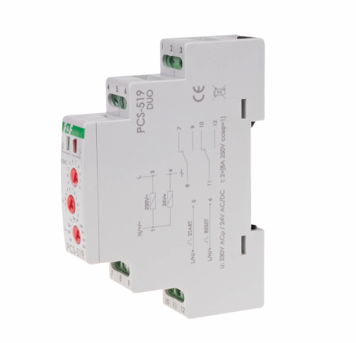 F&F - Przekaźnik czasowy 10-funkcji, styki 2NO/NC Uniwersalny 24V lub 230V PCS-519 DUO - PCS-519DUO