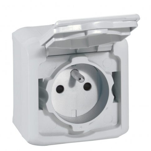 LEGRAND - GNIAZDO POJEDYNCZE Z UZIEMIENIEM 2P+Z Z PRZESŁONAMI ZACISKI ŚRUBOWE 16A 250V IP44 SZARY FORIX - 782395