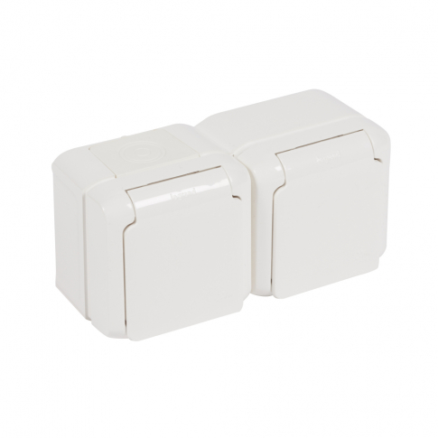LEGRAND - GNIAZDO PODWÓJNE Z UZIEMIENIEM 2X2P+Z Z PRZESŁONAMI ZACISKI ŚRUBOWE 16A 250V IP44 BIAŁY FORIX - 782377
