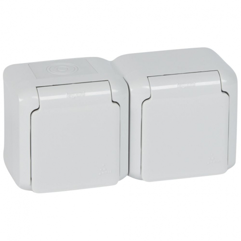 LEGRAND - GNIAZDO PODWÓJNE Z UZIEMIENIEM 2X2P+Z Z PRZESŁONAMI ZACISKI ŚRUBOWE 16A 250V IP44 SZARY FORIX - 782397