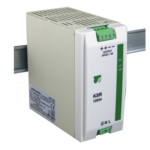 BREVE - ZASILACZ STABILIZOWANY IMPULSOWY NA SZYNĘ TH35 Z ZABEZPIECZENIEM REGULACJI NAPIĘCIA IP20 KSR 12048 230/48V DC 120W 2,5A - 18936-9998