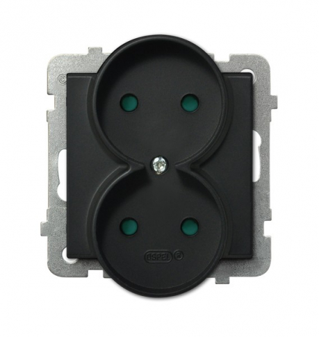 OSPEL - GNIAZDO PODWÓJNE BEZ UZIEMIENIA 2X2P Z PRZESŁONAMI ZACISKI ŚRUBOWE 16A 250V IP20 CZARNY METALIK SONATA - GP-2RRP/m/33