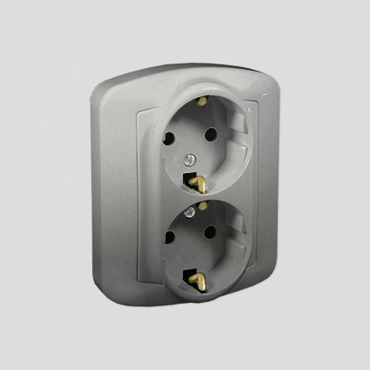 KONTAKT SIMON - Gniazdo wtyczkowe podwójne z uziemieniem typu Schuko, ?16A, 250V~, zaciski śrubowe; aluminiowy - AGSZ2/26