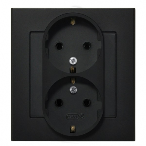 OSPEL - GNIAZDO PODWÓJNE Z UZIEMIENIEM 2X2P+Z SCHUKO ZACISKI ŚRUBOWE KOMPLETNE 16A 250V IP20 CZARNY METALIK SONATA - GP-2RS/33