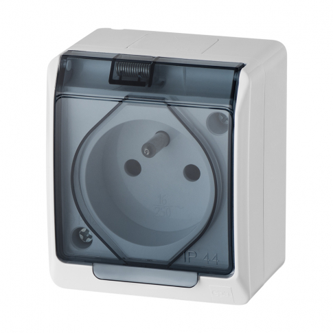 ELEKTRO-PLAST NASIELSK - GNIAZDO POJEDYŃCZE Z UZIEMIENIEM HERMETYCZNE NATYNKOWE 16A 2P+Z 250V IP44 KLAPKA DYMIONA BIAŁY HERMES - 0321-01