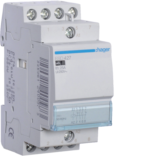 HAGER - STYCZNIK CICHY 2NO+2NC 25A 24V AC/DC. - ESD427