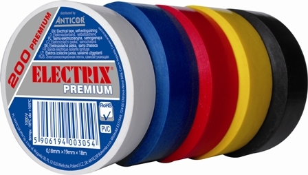 ANTICOR - TAŚMA ELEKTROIZOLACYJNA PREMIUM 19X18 MULTI ELECTRIX 200 (5szt) - PE-200P18T-K019018