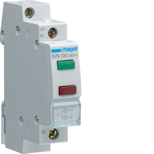 HAGER - LAMPKA SYGNALIZACYJNA PODWÓJNA ZIELONO/CZERWONA 230V - SVN126