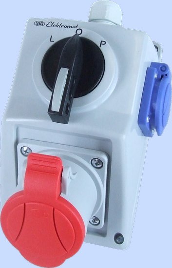 ELEKTROMET DZIERŻONIÓW - ZESTAW INSTALACYJNY 32A 3P+Z + GNIAZDO 2P+Z IP54 PRZEŁĄCZNIK L-0-P C32-48.1 - 974013