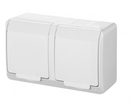 ELEKTRO-PLAST NASIELSK - GNIAZDO PODWÓJNE Z UZIEMIENIEM HERMETYCZNE NATYNKOWE 16A 2x2P+Z 250V IP44 BIAŁY HERMES - 0322-02