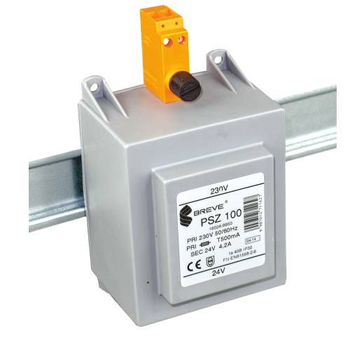 BREVE - TRANSFORMATOR JEDNOFAZOWY IP30 NA SZYNĘ TH35 PSZ 160VA 230/ 24V Z ZABEZPIECZENIEM - 16024-9952