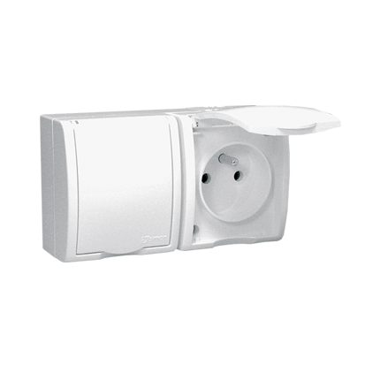 KONTAKT SIMON - GNIAZDO PODWÓJNE Z UZIEMIENIEM 2X2P+Z Z KLAPKĄ PEŁNĄ ZACISKI ŚRUBOWE 16A 250V IP54 BIAŁY AQUARIUS - AQGZ1-2/11