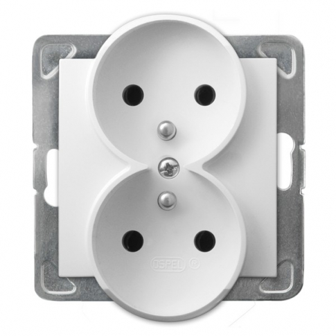 OSPEL - GNIAZDO PODWÓJNE Z UZIEMIENIEM 2X2P+Z ZACISKI ŚRUBOWE 16A 250V IP20 BIAŁY IMPRESJA - GP-2YRZ/m/00