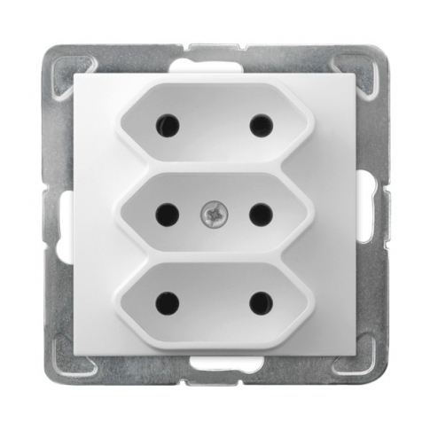 OSPEL - GNIAZDO POTRÓJNE BEZ UZIEMIENIA 3X2P EURO ZACISKI ŚRUBOWE 2.5A 250V IP20 BIAŁY IMPRESJA - GP-3Y/m/00