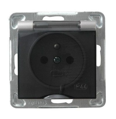 OSPEL - GNIAZDO POJEDYNCZE Z UZIEMIENIEM 2P+Z BRYZGOSZCZELNE Z KLAPKĄ ZACISKI ŚRUBOWE 16A 250V IP44 SREBRNY IMPRESJA - GPH-1YZ/m/18/d