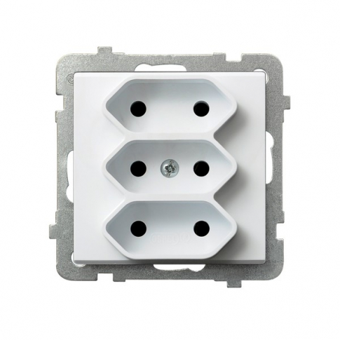 OSPEL - GNIAZDO POTRÓJNE BEZ UZIEMIENIA 3X2P EURO ZACISKI ŚRUBOWE 2.5A 250V IP20 BIAŁY SONATA - GP-3R/m/00