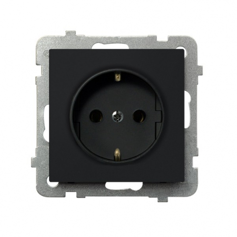OSPEL - GNIAZDO POJEDYNCZE Z UZIEMIENIEM 2P+Z SCHUKO ZACISKI ŚRUBOWE 16A 250V IP20 CZARNY METALIK SONATA - GP-1RS/m/33
