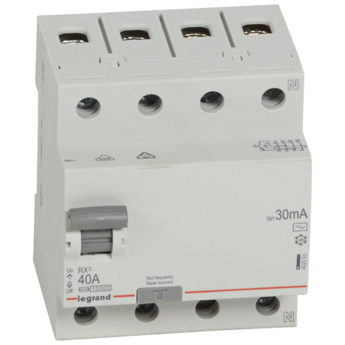 LEGRAND - WYŁĄCZNIK RÓŻNICOWY 40A/30MA 4 BIEGUNY TYP AC RX3 - 402063