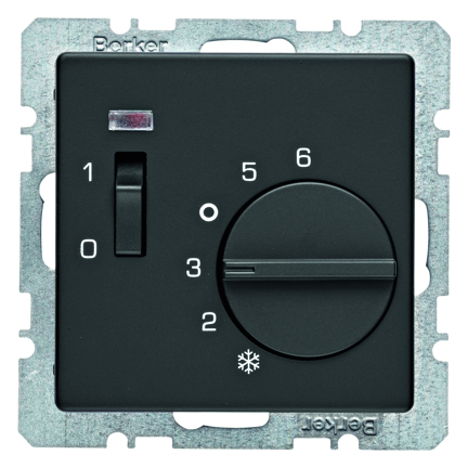 HAGER - REGULATOR TEMPERATURY POMIESZCZENIA 24V STYK ROZWIERNY ANTRACYT AKSAMIT Q.1/Q.3  - 20316086