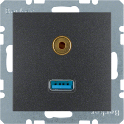 HAGER - GNIAZDO USB / 3.5 MM AUDIO ANTRACYT MAT B.KWADRAT/B.3/B.7 - 3315391606