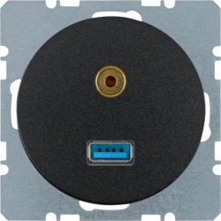 HAGER - GNIAZDO USB AUDIO 3,5MM CZARNY POŁYSK R.1/R.3 - 3315392045