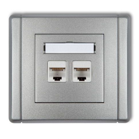 KARLIK - FLEXI Gniazdo komputerowe podwójne 2xRJ45, kat. 5e, 8-stykowe srebrny metalik z ramką - 7FGK-2