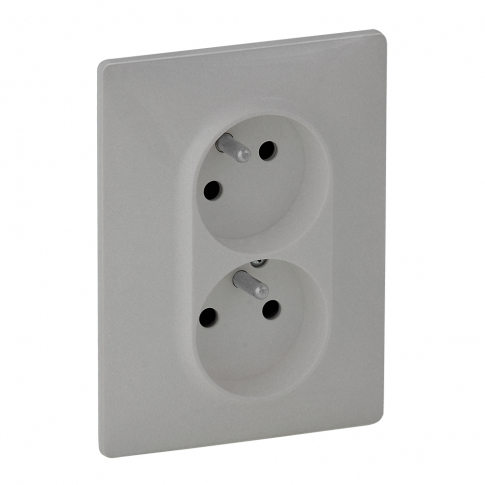 LEGRAND - GNIAZDO PODWÓJNE Z UZIEMIENIEM TYPU MONOBLOK Z PRZESŁONĄ ALUMINIUM 16 A - 250 V~ VALENA LIFE - 753386