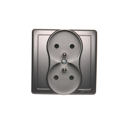 KONTAKT SIMON - Gniazdo wtyczkowe z uziemieniem podwójne, monoblok, 16A, 250V~, zaciski śrubowe; stal inox  *Kompletne - nie do ramek - BMGZ2/21