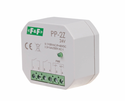 F&F - Przekaźnik elektromagnetyczny, 2Z 16A, montaż podtynkowy,w obud.PDT,U=7÷30VAC / 9÷40VDC - PP-2Z-24V