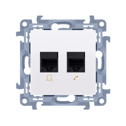 KONTAKT SIMON - Gniazdo komputerowe podwójne RJ45 kategoria 6 ekranowane (moduł); biały - C62E.01/11