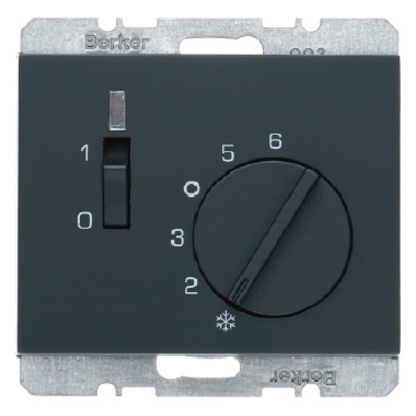 HAGER - REGULATOR TEMPERATURY POMIESZCZENIA 24V Z ZESTYKIEM ZWIERNYM ELEMENTEM CENTRALNYM I ŁĄCZNIKIEM ANTRACYT MAT K.1 - 20317106