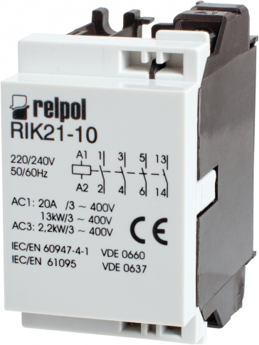 RELPOL - STYCZNIK INSTALACYJNY 3 BIEGUNY STYKI 3NO STYK POMOCNICZY 1NO STEROWANIE 230V RIK21-01-230 - 2608209