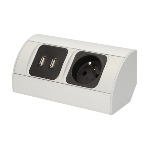 ORNO - GNIAZDO MEBLOWE 1x2P+Z 2xUSB PORTY USB BIAŁO-SREBRNY - OR-AE-1310
