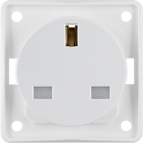 HAGER - GNIAZDO POJEDYNCZE Z UZIEMIENIEM 2P+Z Z PRZESŁONAMI STANDARD BRYTYJSKI 16A 250V BIAŁY MAT INTEGRO FLOW - 962622502