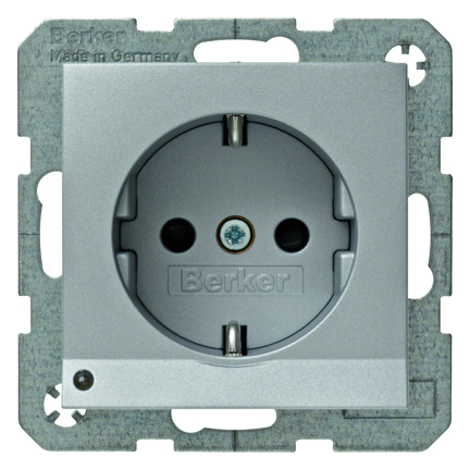 HAGER - GNIAZDO SCHUKO Z UZIEMIENIEM Z PODŚWIETLENIEM ORIENTACYJNYM LED ALU MAT B.KWADRAT/B.7  - 41091404