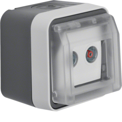 HAGER - GNIAZDO ANTENOWE R+TV PRZELOTOWE 10DB Z POKRYWĄ KOMPLETNE IP55 SZARY W.1  - 12033525