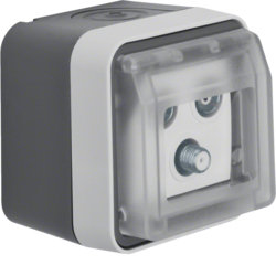 HAGER - GNIAZDO ANTENOWE R+TV+SAT KOŃCOWE Z KLAPKĄ KOMPLETNE IP55 SZARY W.1 - 12033535