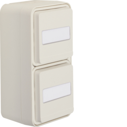 HAGER - GNIAZDO SCHUKO 2P+Z KOMPLETNE PODWÓJNE PIONOWE Z POLEM OPISOWYM IP55 BIAŁY W.1  - 47703532