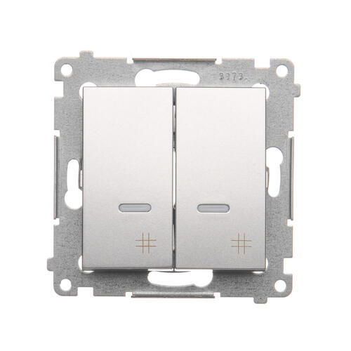 KONTAKT SIMON - Łącznik krzyżowy podwójny z podświetleniem (moduł) 10AX, 250V~, szybkozłącza; srebrny mat - DW7/2L.01/43