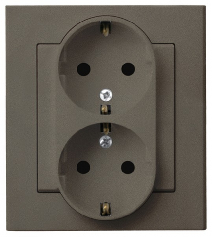 OSPEL - GNIAZDO PODWÓJNE Z UZIEMIENIEM SCHUKO CZEKOLADOWY METAL SONATA - GP-2RS/40