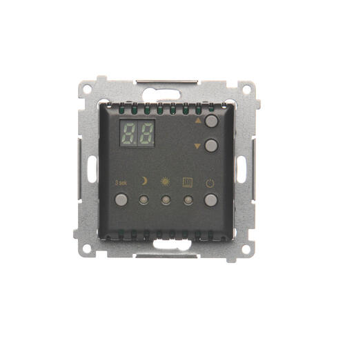 KONTAKT SIMON - Regulator temperatury z wyświetlaczem z czujnikiem wewnętrznym (moduł) 16(2) A, 230V~; antracyt - DTRNW.01/48