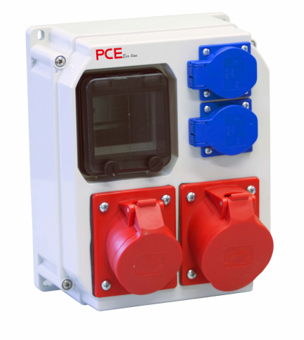 PCE - ROZDZIELNIA BUDOWLANA GNIAZDA 32A/5P + 16A/5P + 2GS BEZ ZABEZPIECZEŃ IP44 ECOLINE PCE - 90EKO004