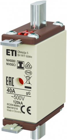 ETI - WKŁADKA TOPIKOWA NH - ZWŁOCZNA / KOMBI / ZACZEPY IZOLOWANE NH000/I GG 40A/500V - 004191210