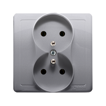 KONTAKT SIMON - Gniazdo wtyczkowe z uziemieniem podwójne, monoblok, z przesłonami torów prądowych 16A, 250V~, zaciski śrubowe; stal inox  *Kompletne - nie do ramek - BMGZ2Z/21